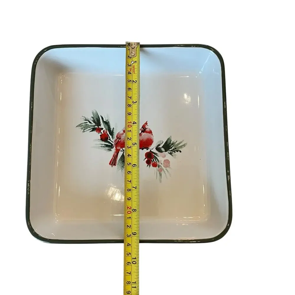 Laura Ashley Tartan Cardinals Ceramic Baker 9in Square Christmas Plaid NEW
